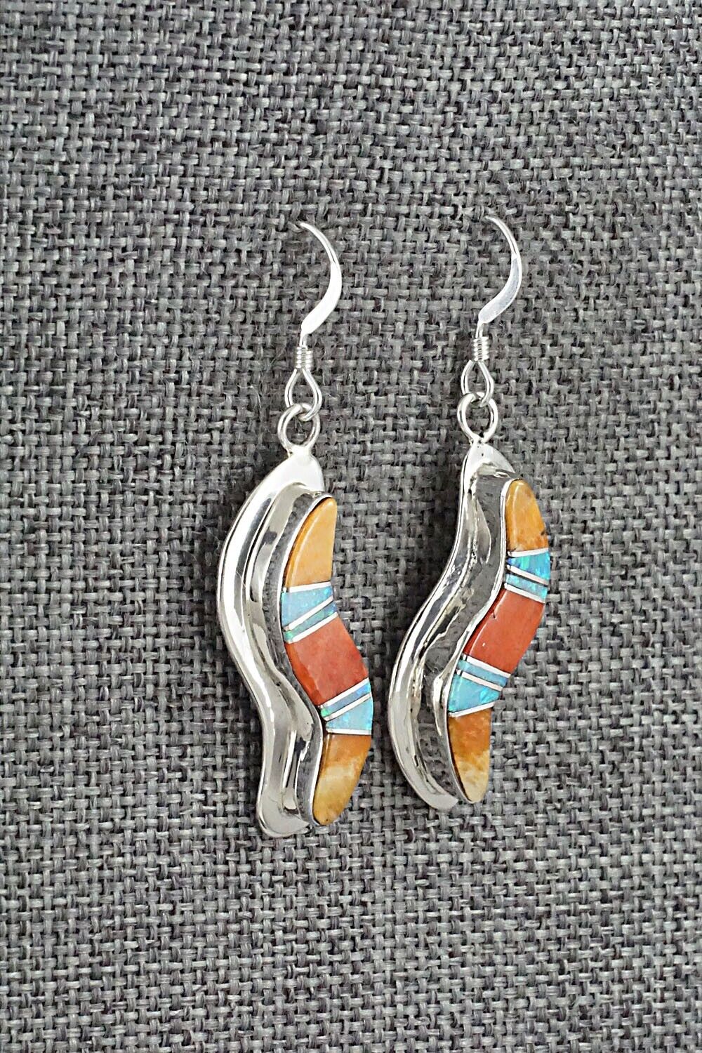 Spiny Oyster, Opalite & Sterling Silver Inlay Earrings - James Manygoats