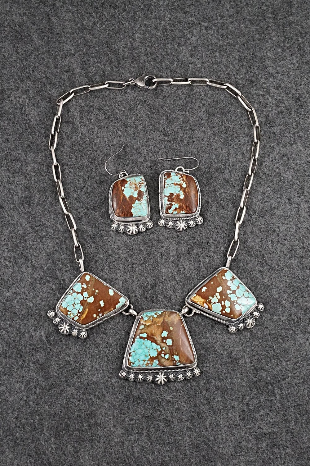 Turquoise & Sterling Silver Necklace and Earrings Set - Bobby Johnson