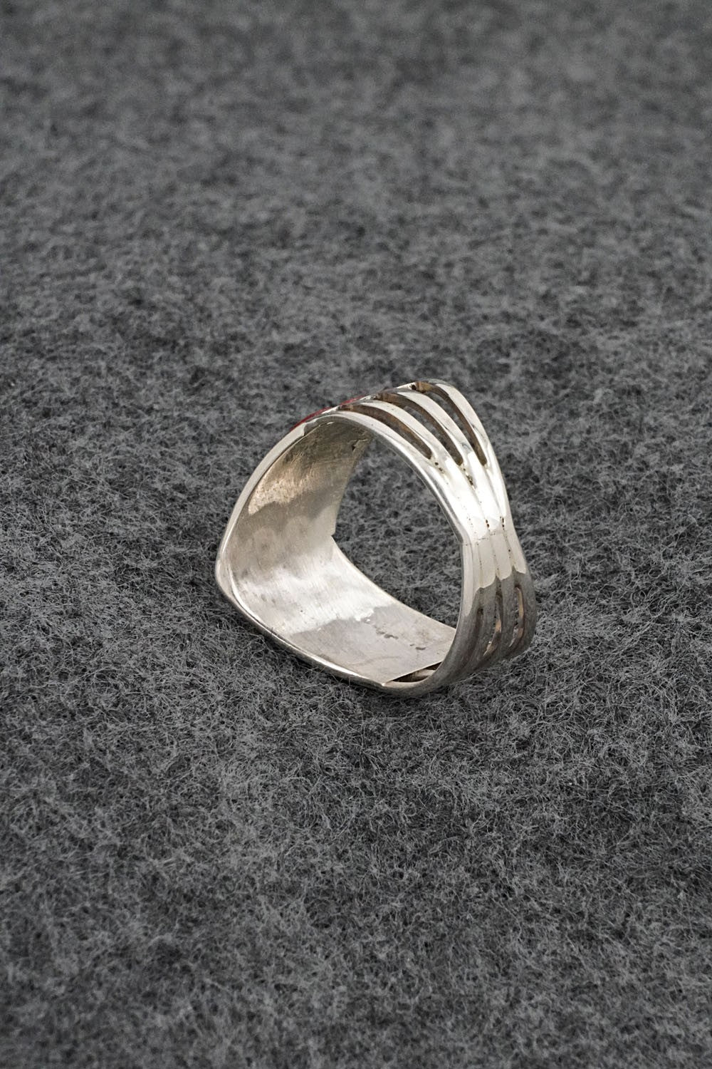 Coral & Sterling Silver Ring - Andrew Enrico - Size 7.5