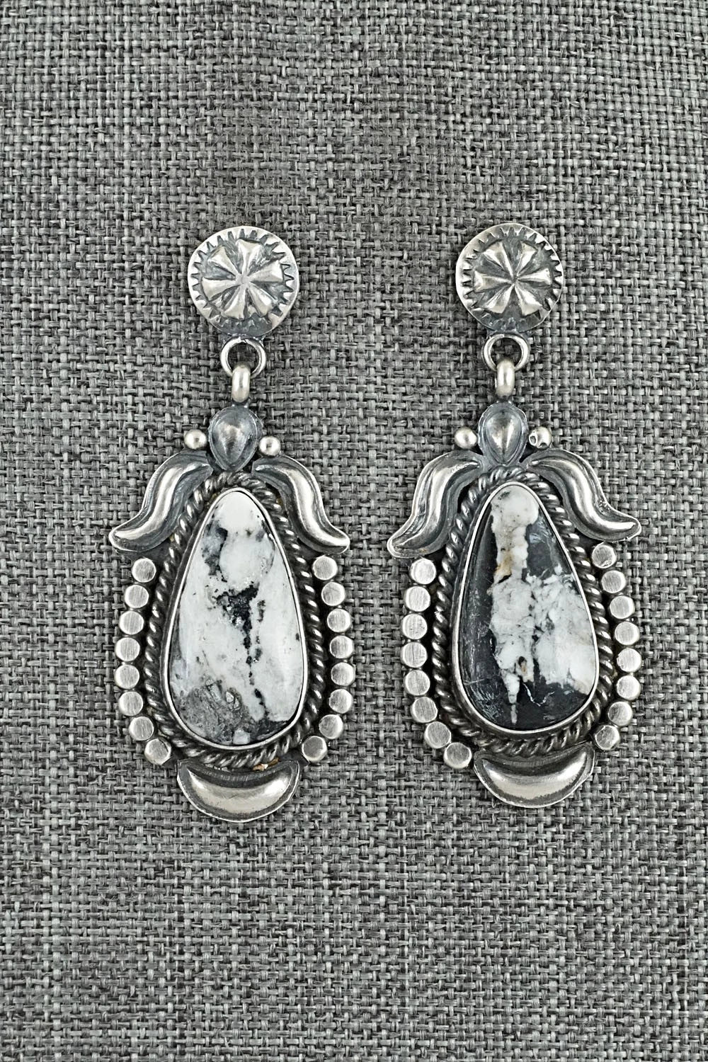 White Buffalo & Sterling Silver Squash Blossom Set - Raymond Delgarito