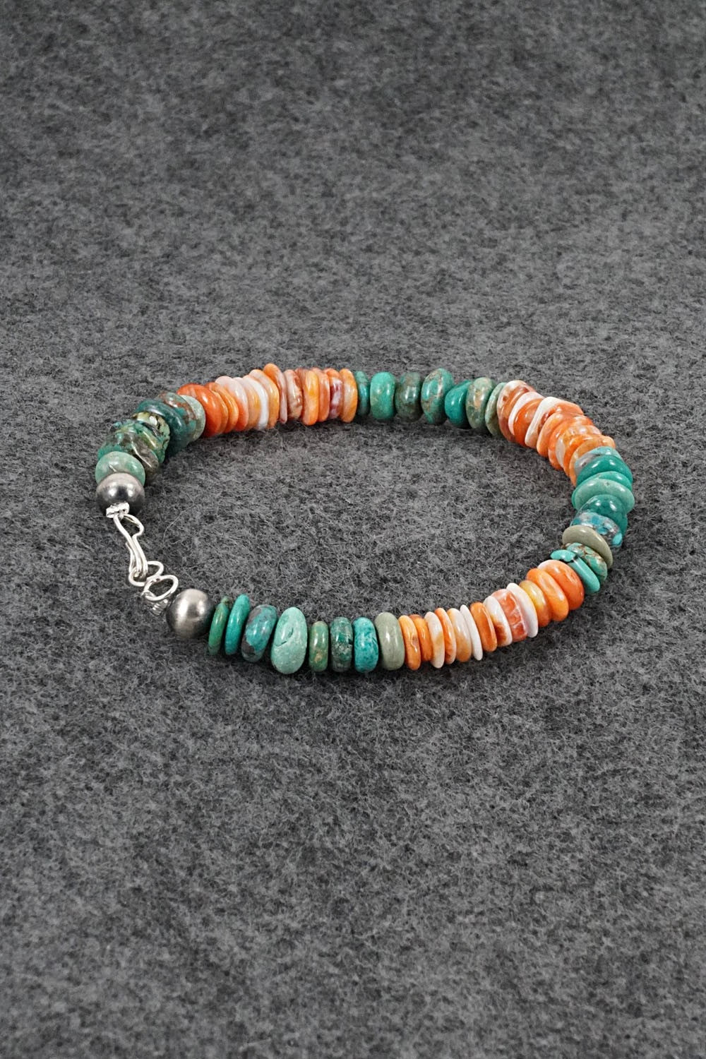 Turquoise, Spiny Oyster & Sterling Silver Bracelet - Doreen Jake