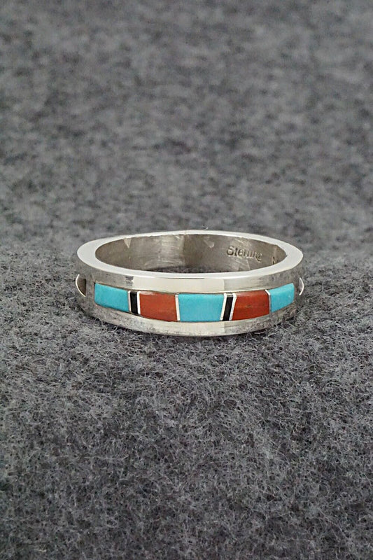 Turquoise, Coral, Onyx & Sterling Silver Ring - Wilbert Muskett Jr. - Size 11.5