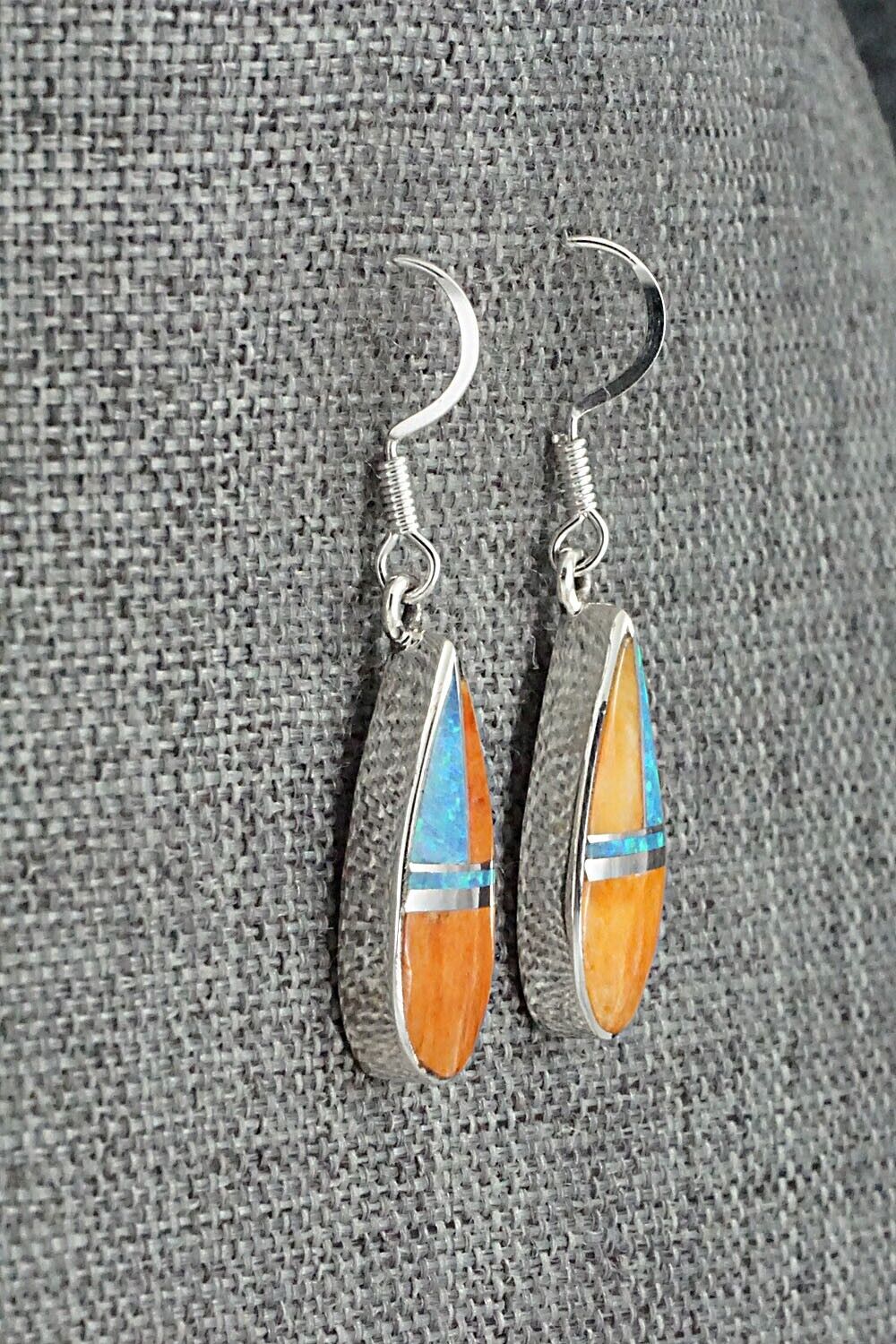 Spiny Oyster, Opalite & Sterling Silver Inlay Earrings - James Manygoats