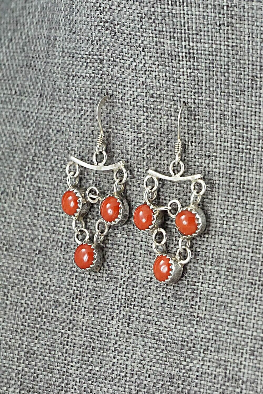 Coral & Sterling Silver Necklace and Earrings Set - Anthony Skeets