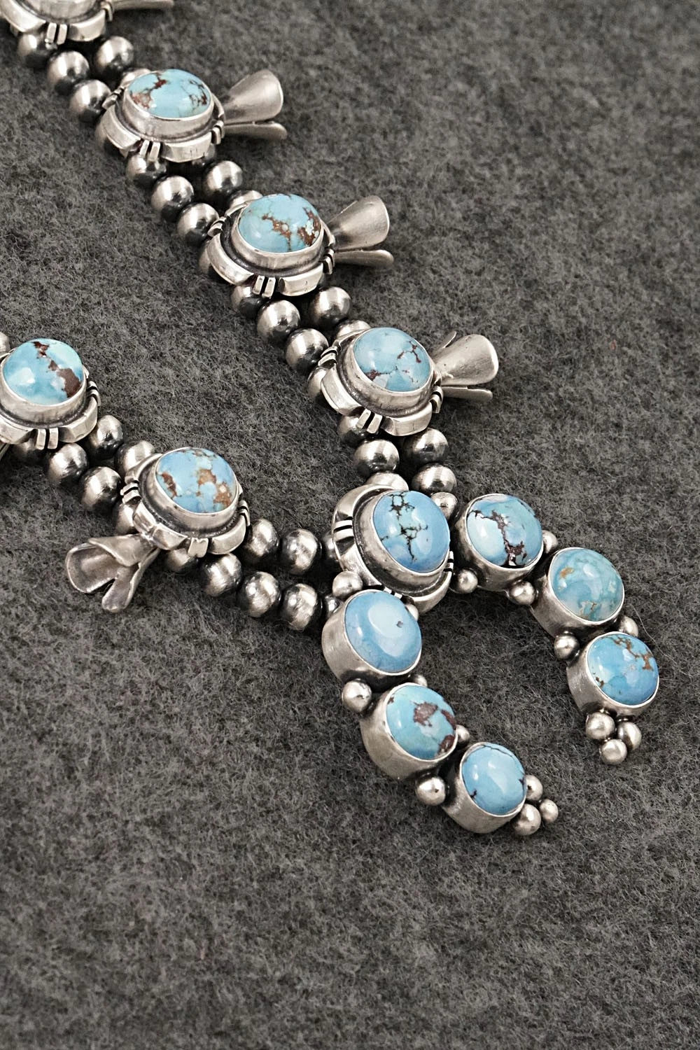 Turquoise & Sterling Silver Squash Blossom Necklace Set - Mark Yazzie