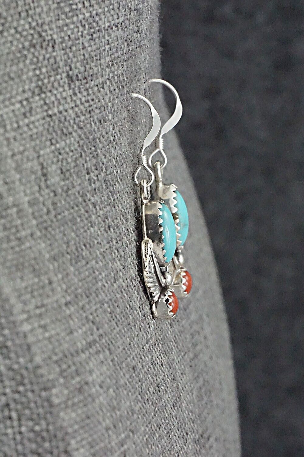 Turquoise, Coral & Sterling Silver Earrings - Emery Spencer