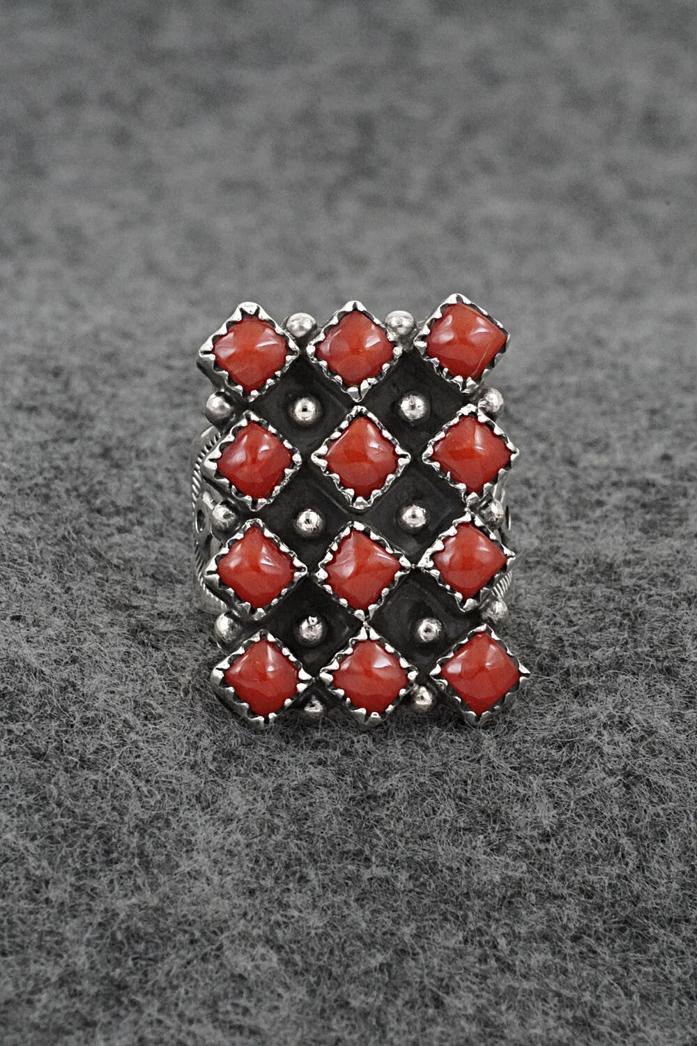 Coral & Sterling Silver Ring - Verley Betone - Size 6.5