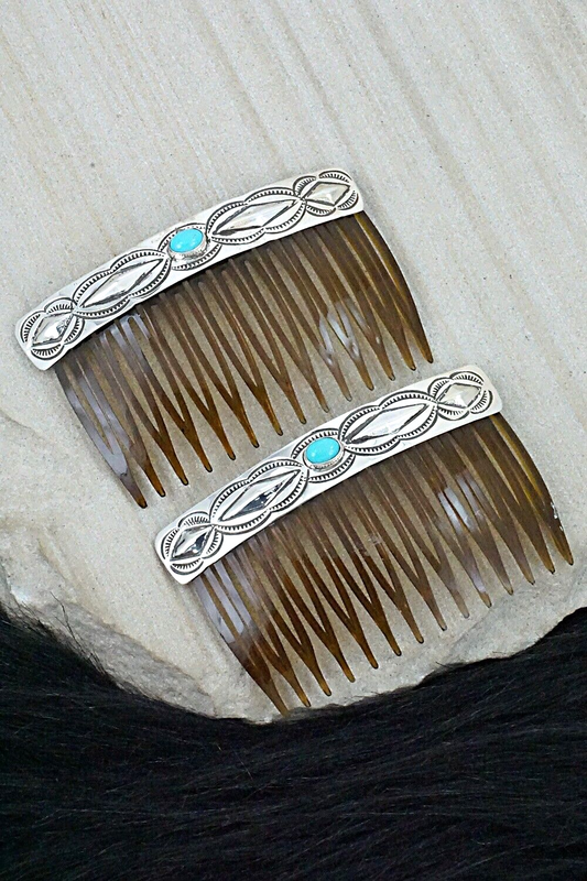 Turquoise & Sterling Silver Hair Combs - Jennie Blackgoat