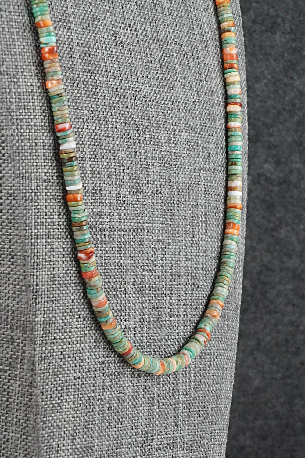 Turquoise, Spiny Oyster & Sterling Silver Necklace 24" - Doreen Jake