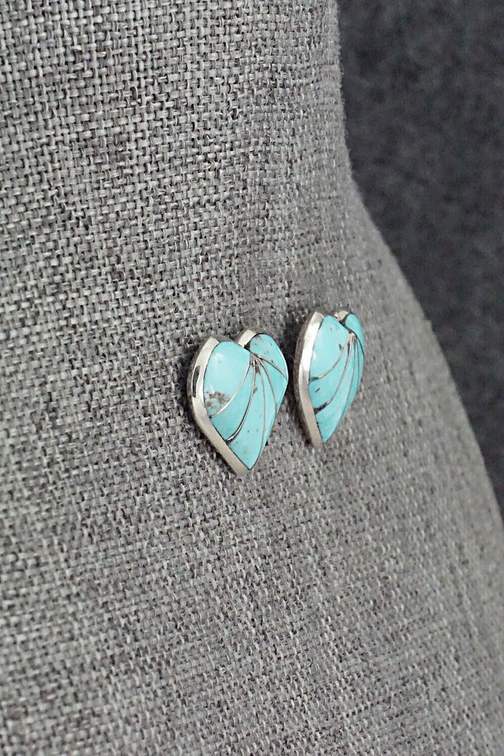 Turquoise and Sterling Silver Inlay Earrings - Evelyn Mahkee