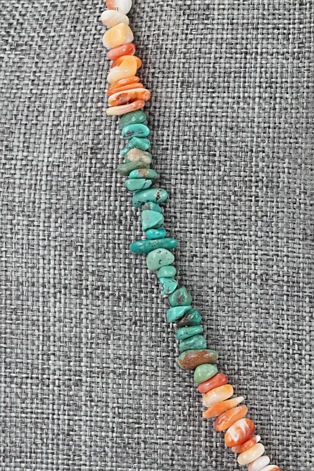 Turquoise, Spiny Oyster & Sterling Silver Necklace 17" - Doreen Jake