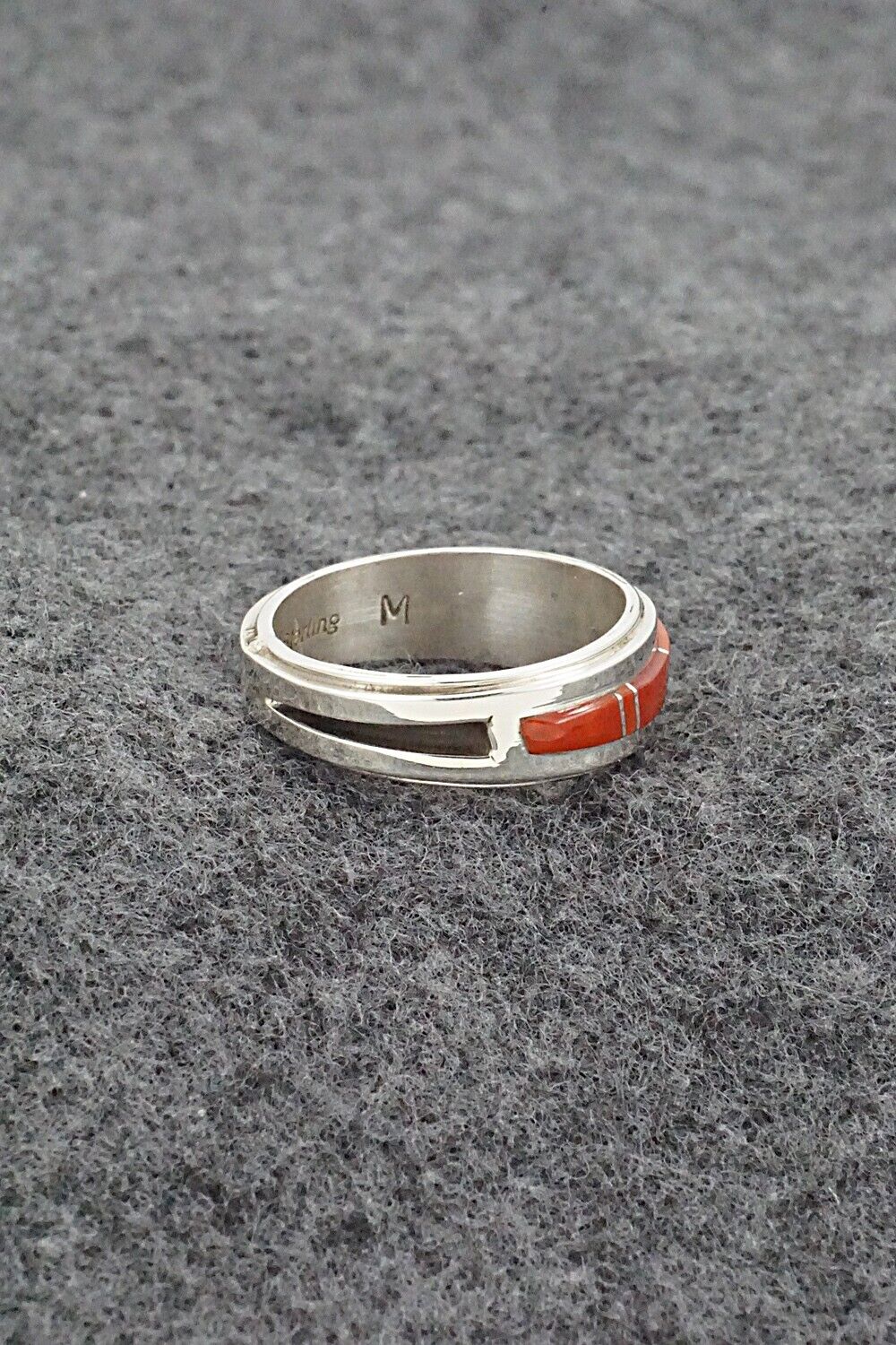 Coral & Sterling Silver Inlay Ring - Wilbert Muskett Jr. - Size 7.5