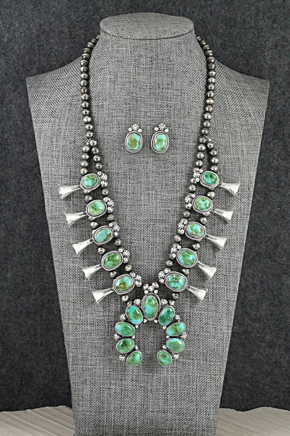 Turquoise & Sterling Silver Squash Blossom Set - Darrin Livingston