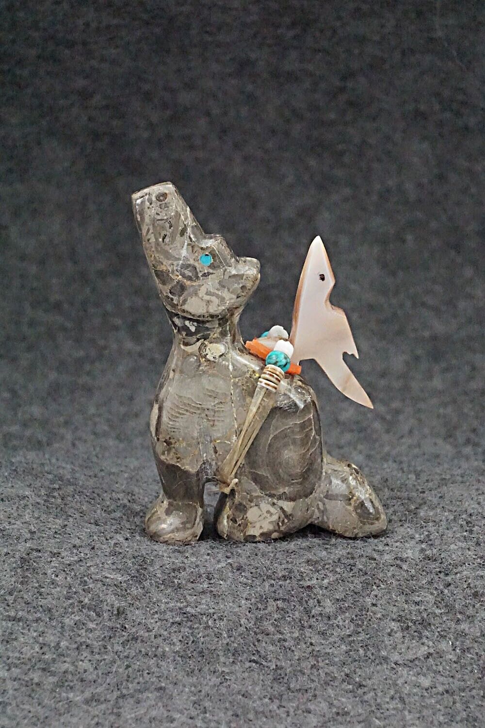 Wolf with Roadrunner Zuni Fetish Carving - Fernando Laiwakete