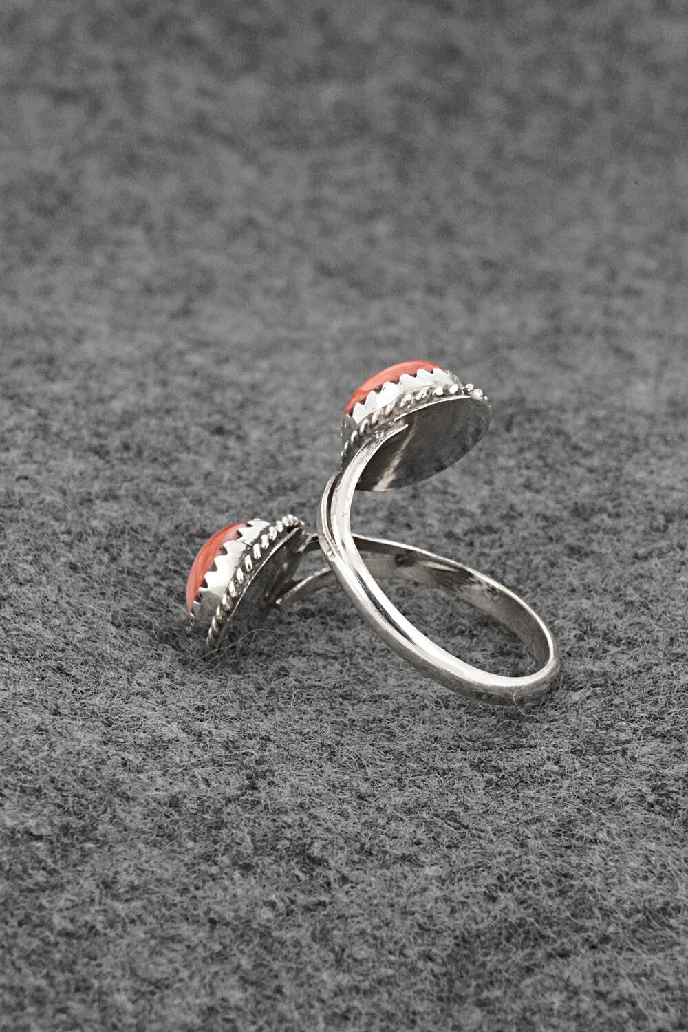 Spiny Oyster & Sterling Silver Ring - Esther White - Size 6.5 Adj.