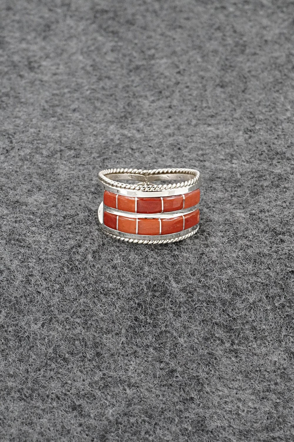 Coral and Sterling Silver Ring - Bruce Johnson - Size 9.5