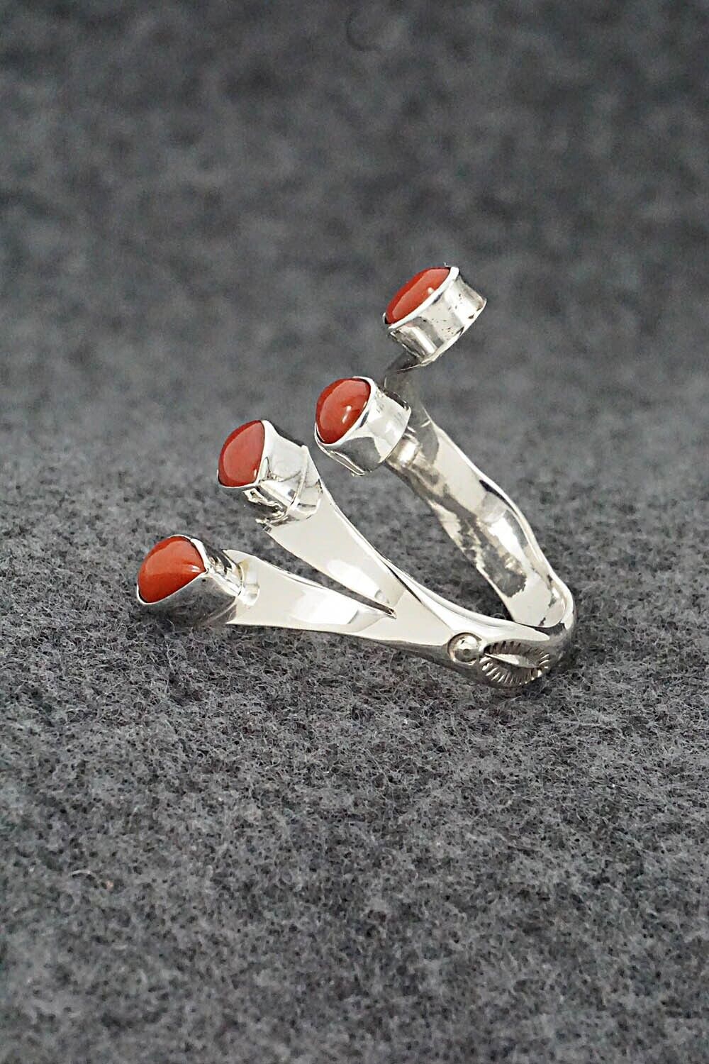 Coral & Sterling Silver Ring - Thomas Yazzie - Size 9.25