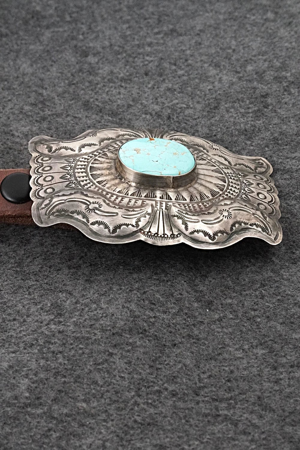 Turquoise, Sterling Silver & Leather Concho Belt - Dan Morgan