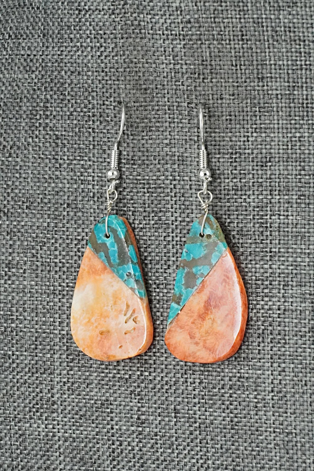 Spiny Oyster, Turquoise & Sterling Silver Earrings - Louise Pete