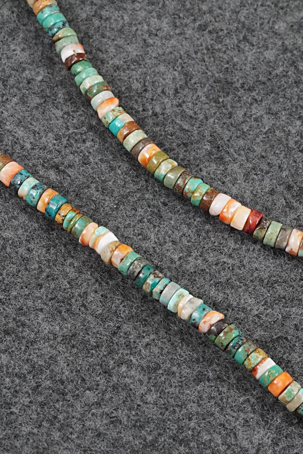 Turquoise, Spiny Oyster & Sterling Silver Necklace 17" - Doreen Jake