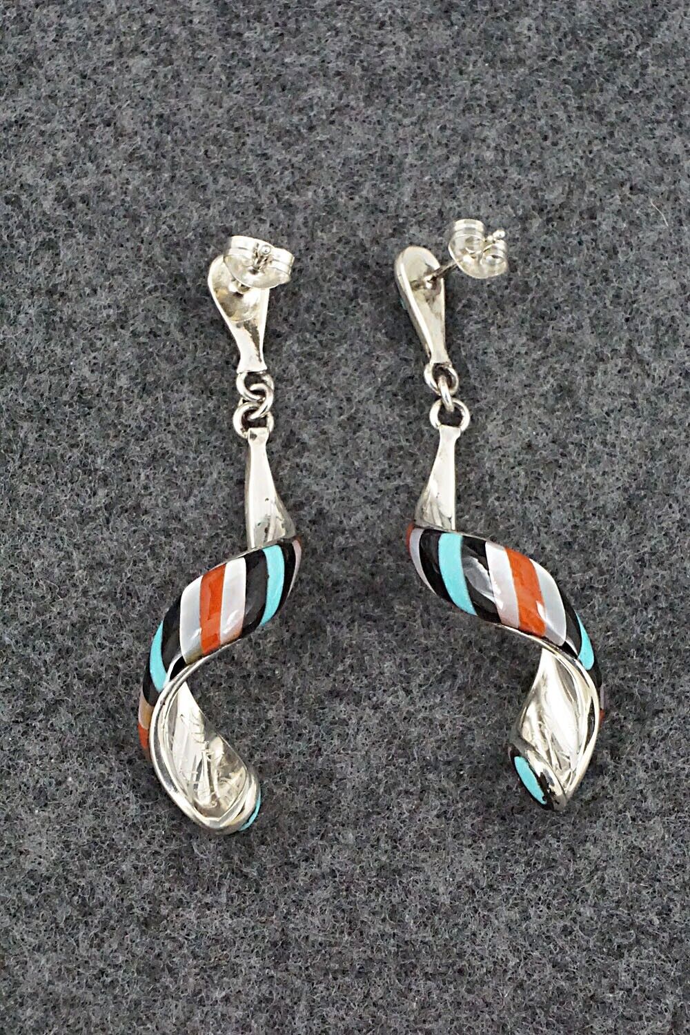 Multi-Stone & Sterling Silver Inlay Earrings - Idella Edaakie