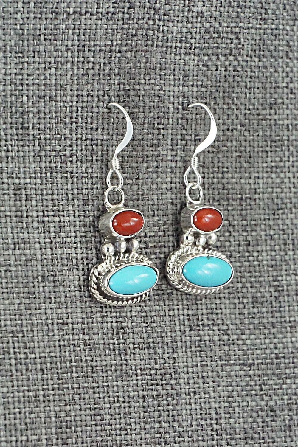 Turquoise, Coral & Sterling Silver Earrings - Annie Spencer