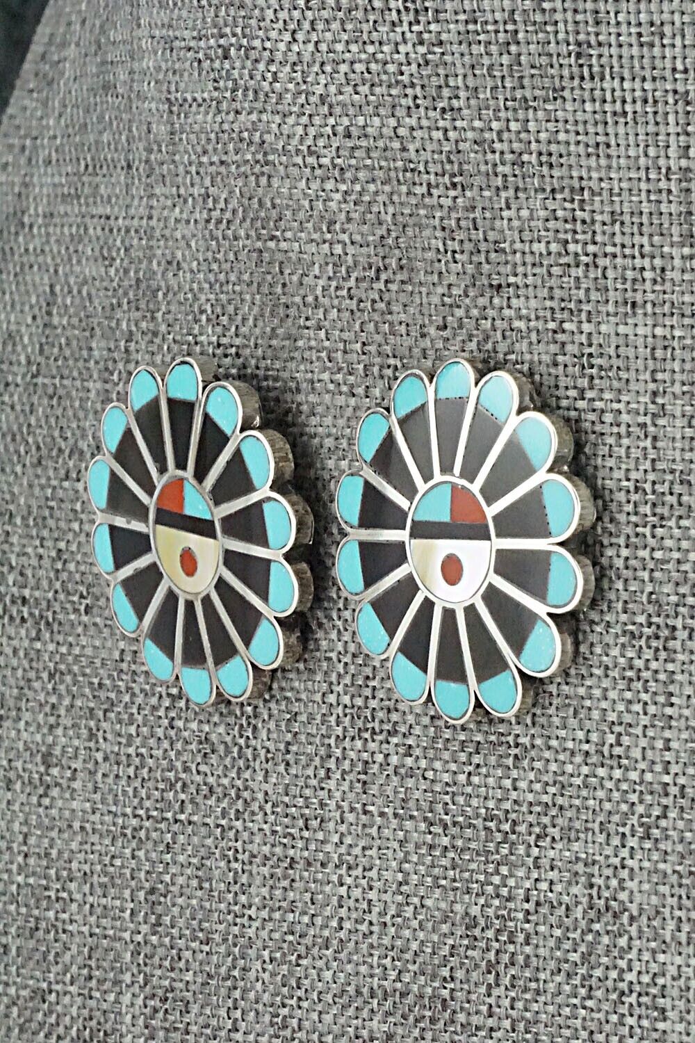 Multi Stone Inlay & Sterling Silver Earrings - Adrian Wallace