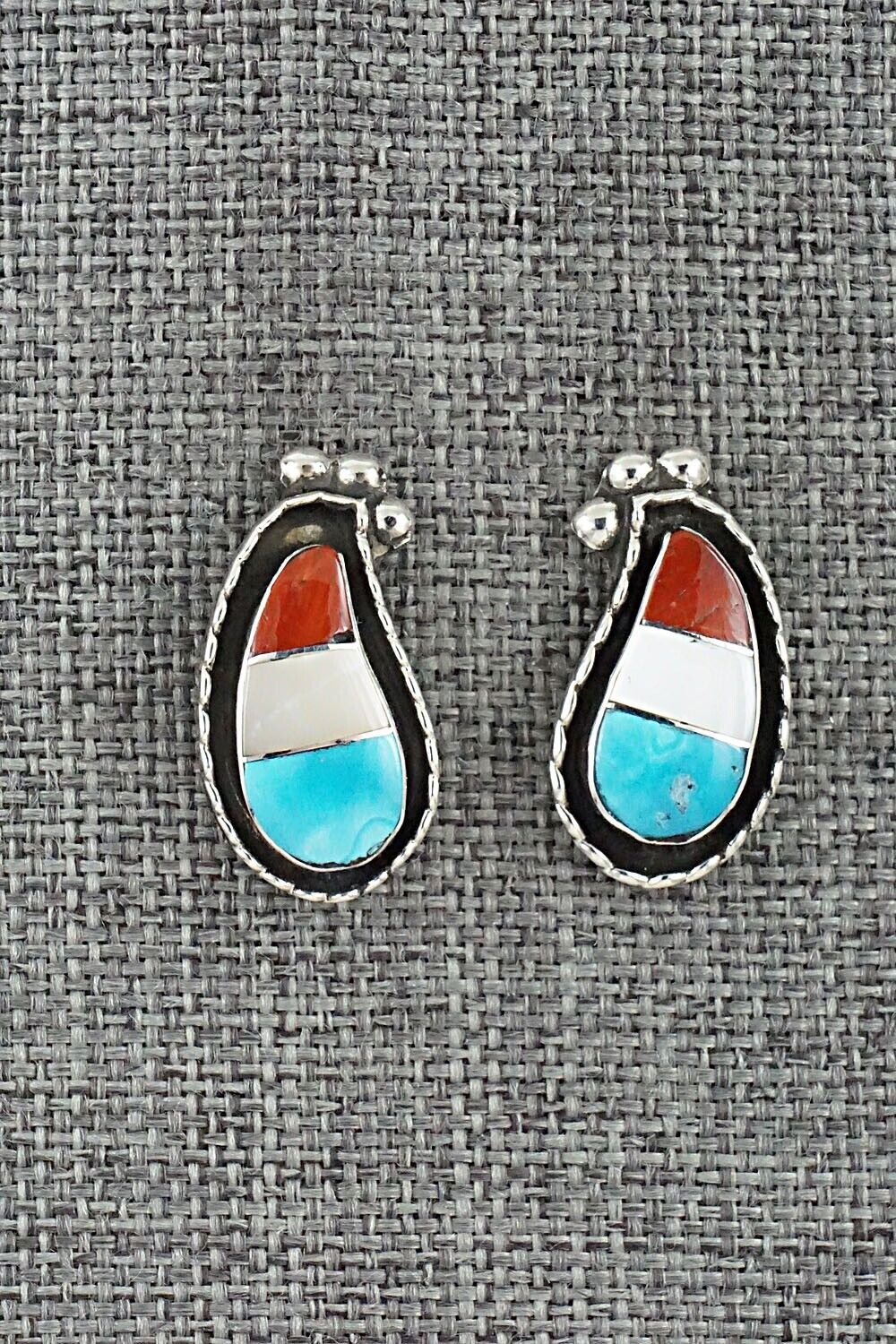 Turquoise, Coral, MOP & Sterling Silver Earrings - Susie Lowsayatee