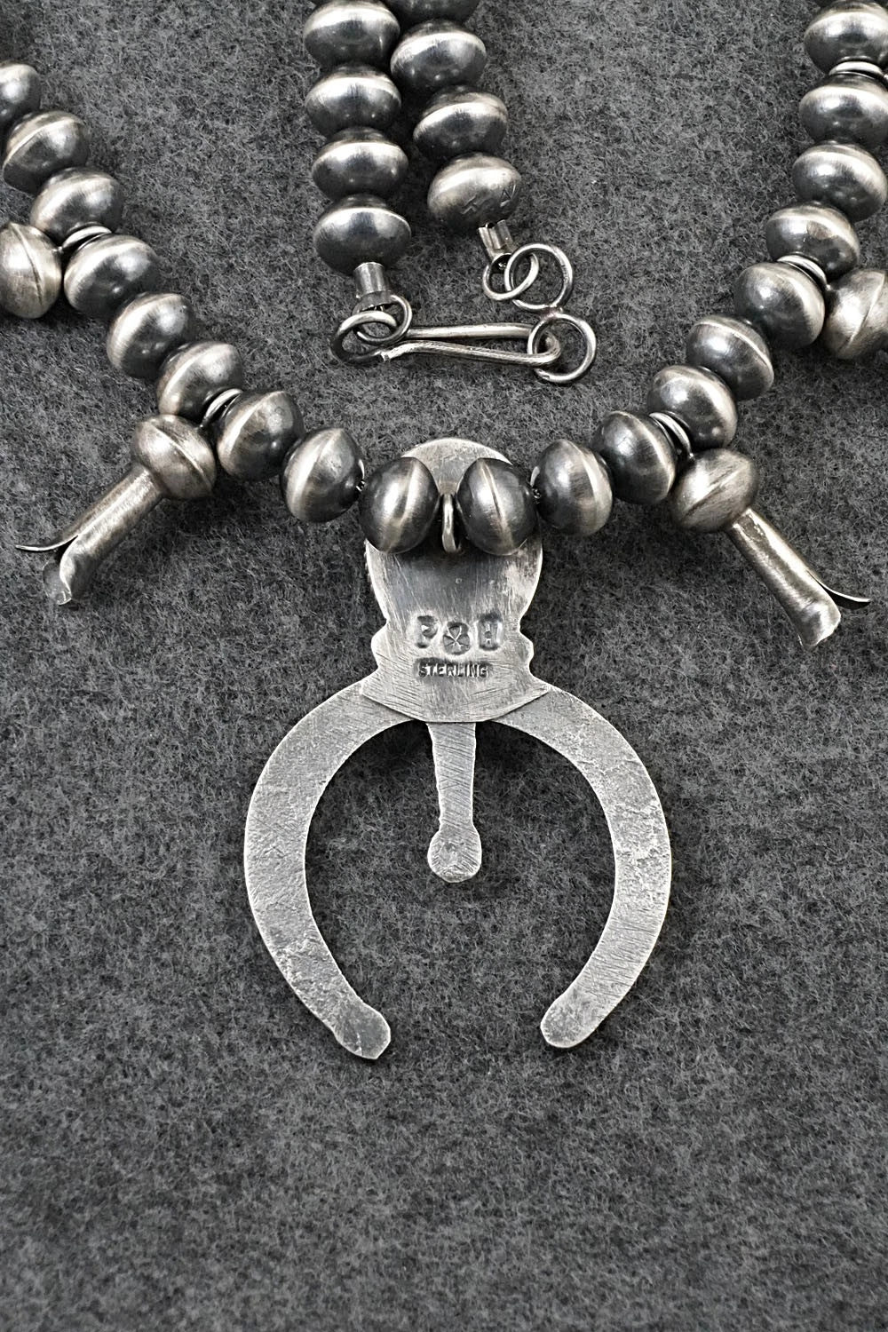 Turquoise & Sterling Silver Navajo Pearl Squash Blossom Necklace - Presley Haley