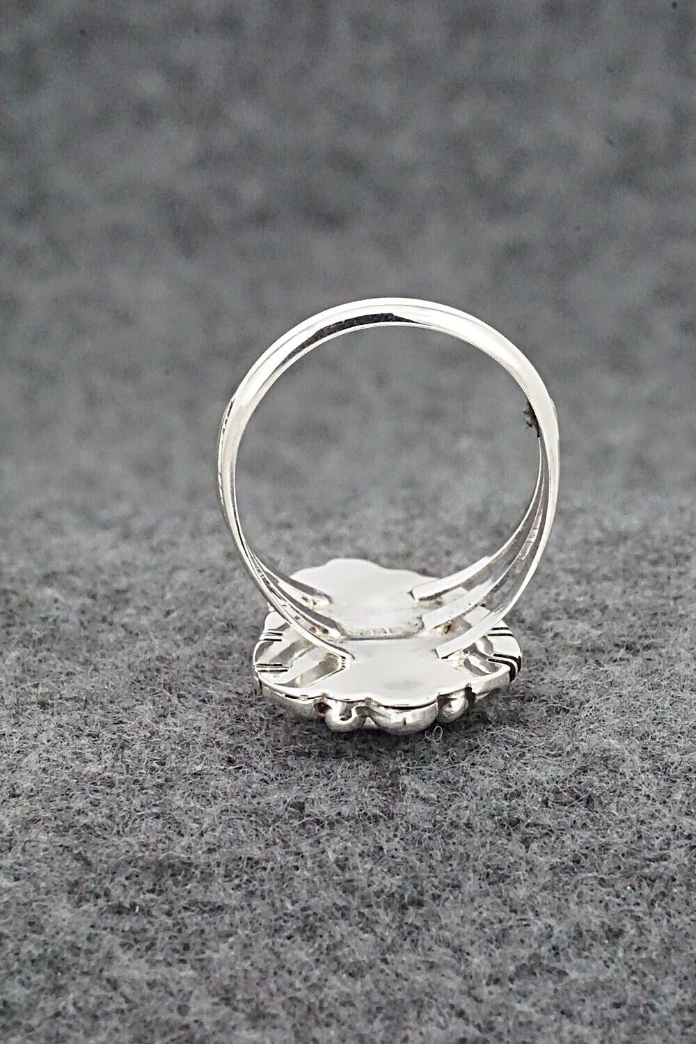 White Buffalo, Onyx, Opalite & Sterling Silver Ring - James Manygoats - Size 8