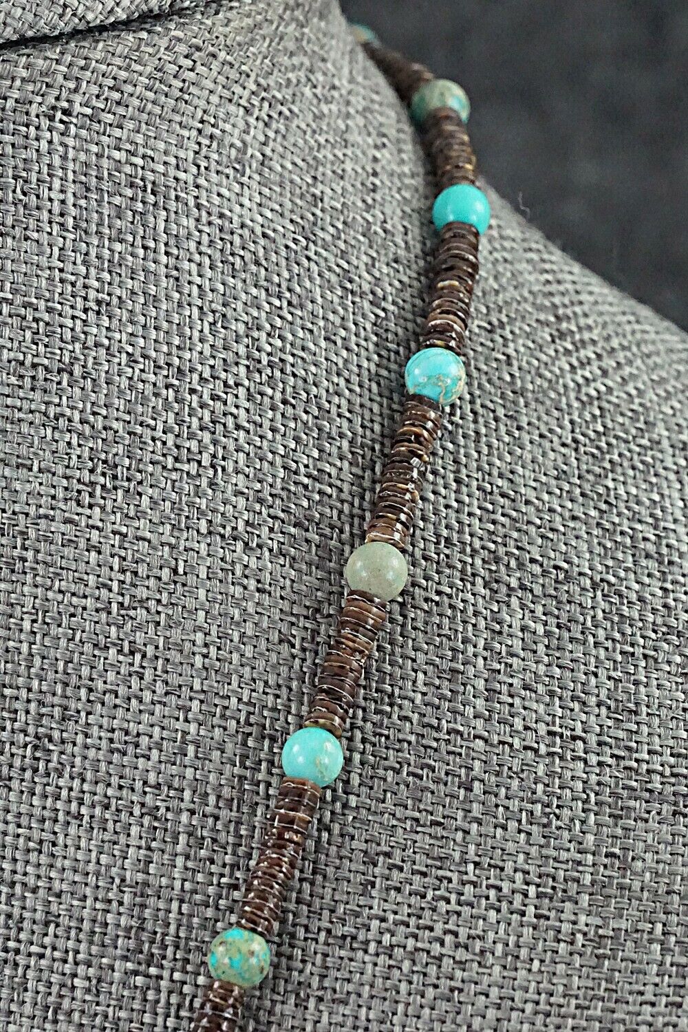 Turquoise, Shell & Sterling Silver Necklace 18" - Ramona Bird