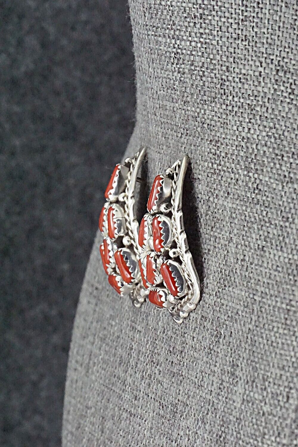 Coral & Sterling Silver Earrings - Melvin Chee
