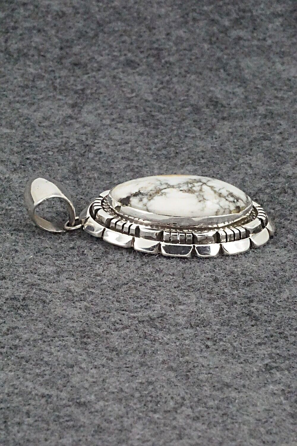 White Buffalo & Sterling Silver Pendant - Navajo
