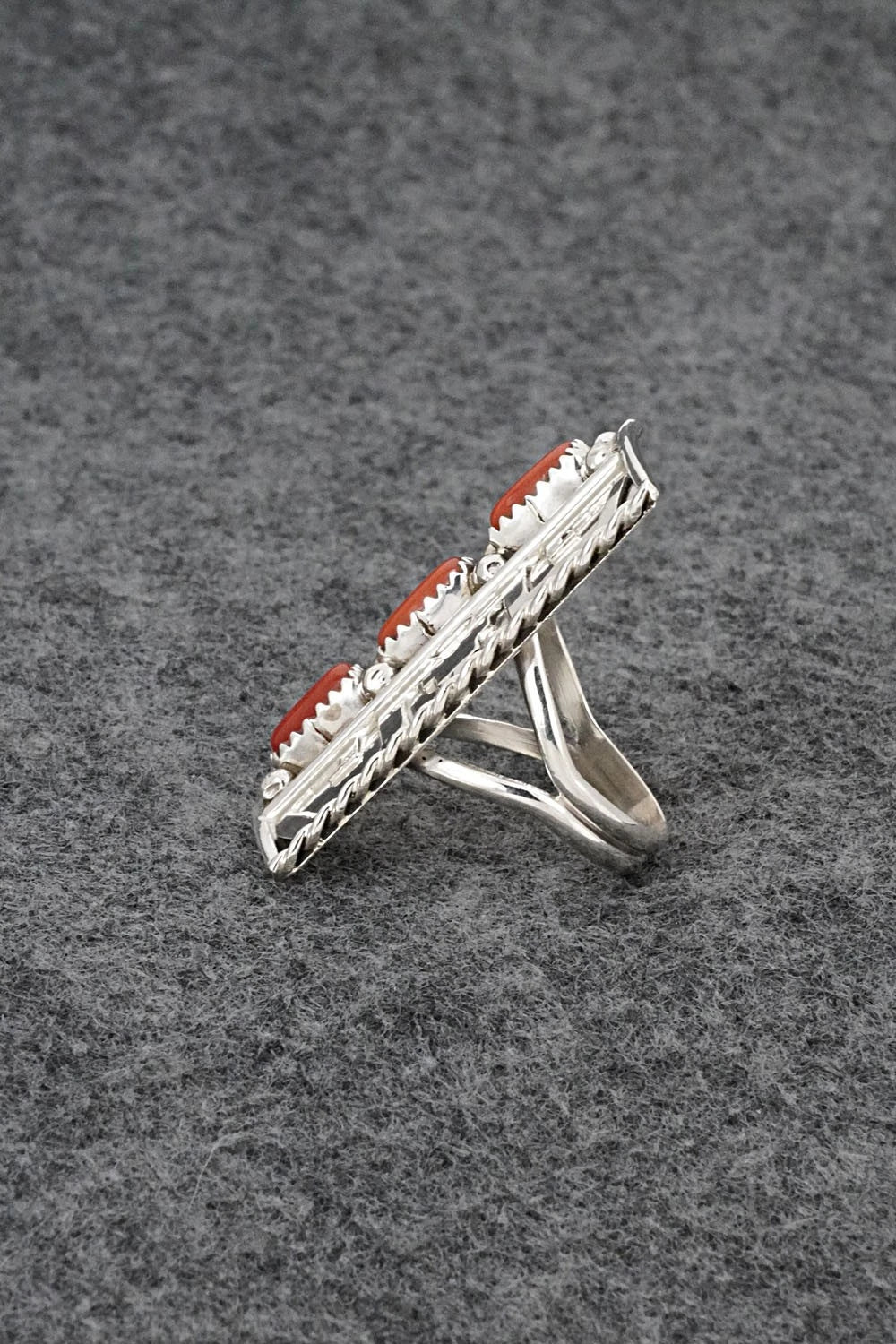 Coral & Sterling Silver Ring - Ronnie Spencer - Size 8