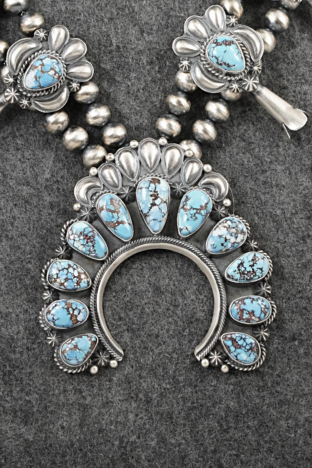 Turquoise & Sterling Silver Squash Blossom Set - Raymond Delgarito