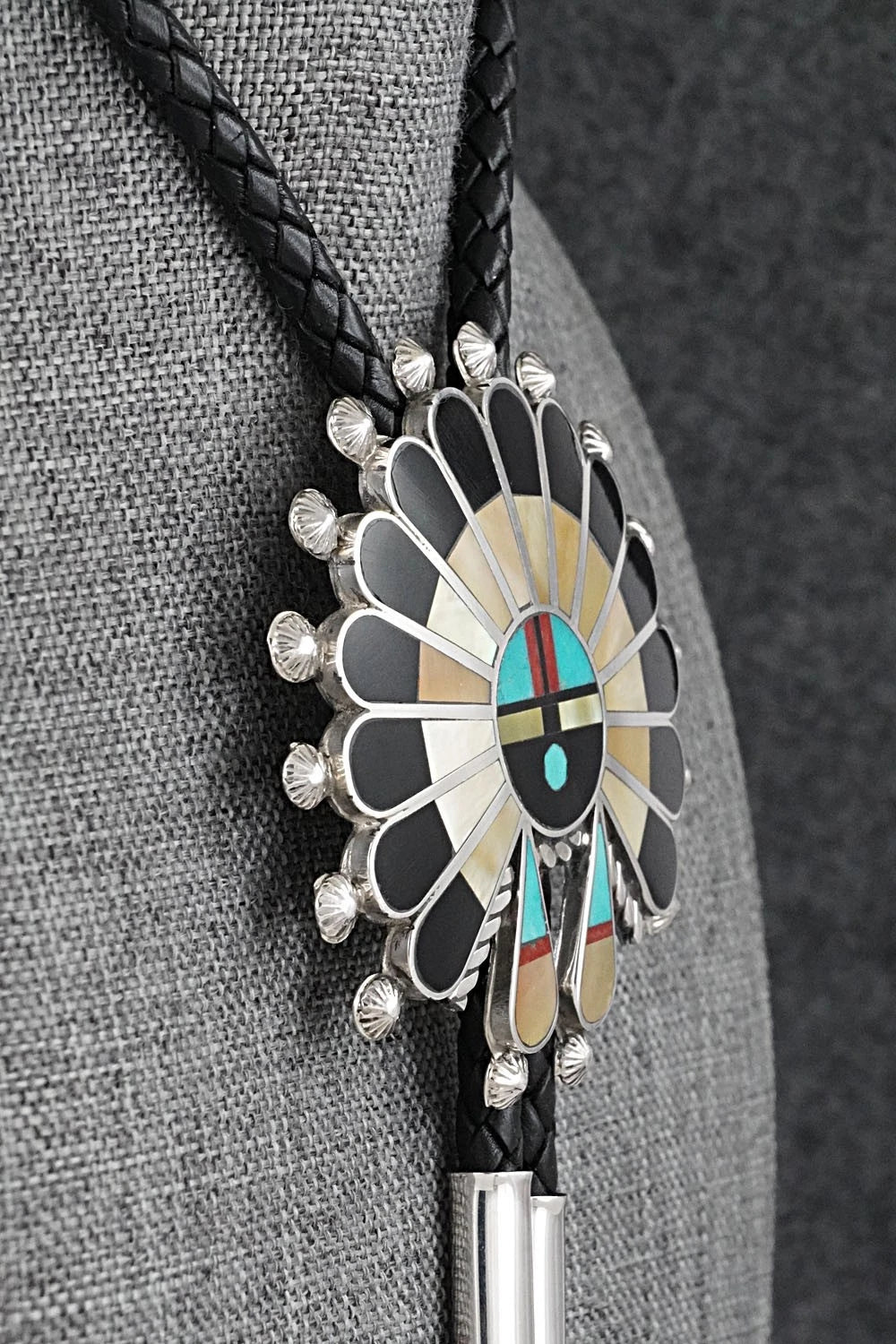 Multi-Stone & Sterling Silver Inlay Bolo Tie - April Unkestine