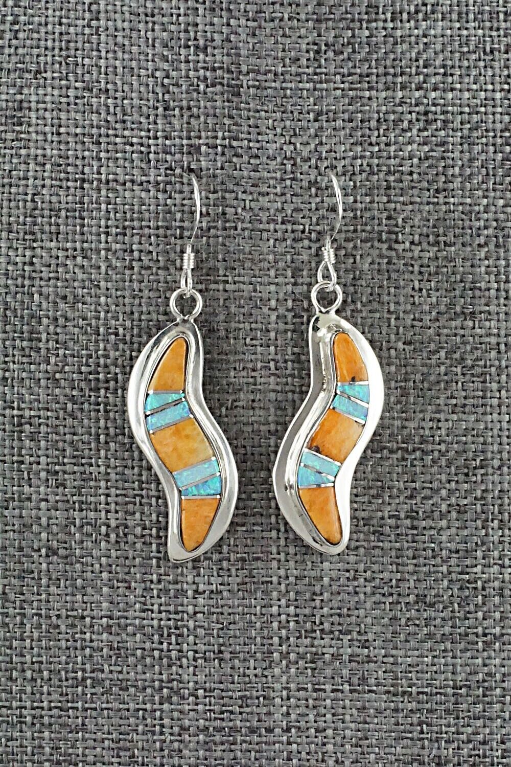 Spiny Oyster, Opalite & Sterling Silver Inlay Earrings - James Manygoats
