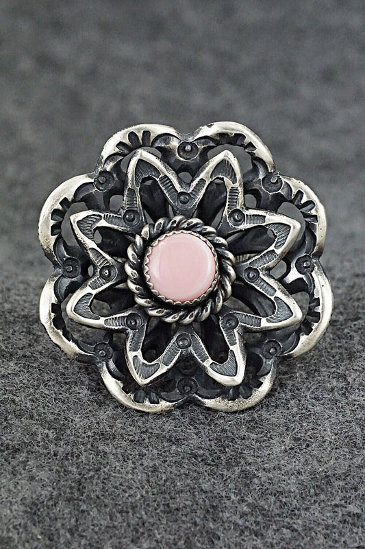 Pink Conch Shell & Sterling Silver Ring - Kevin Billah - Size 9 (Adj)