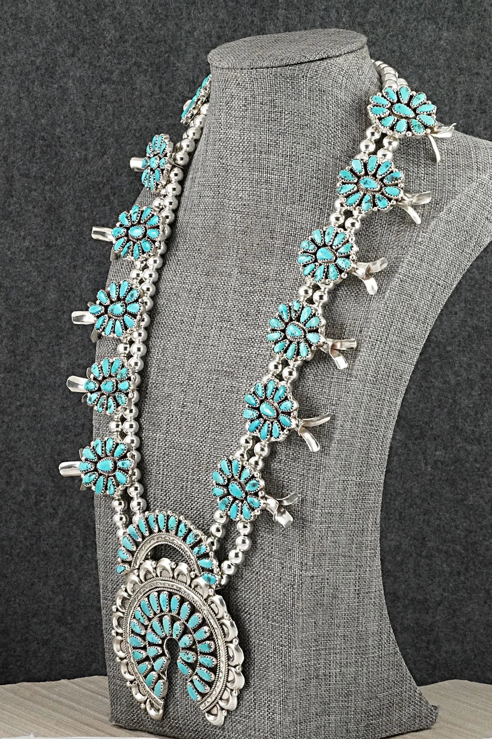 Turquoise & Sterling Silver Squash Blossom Set - Justina Wilson