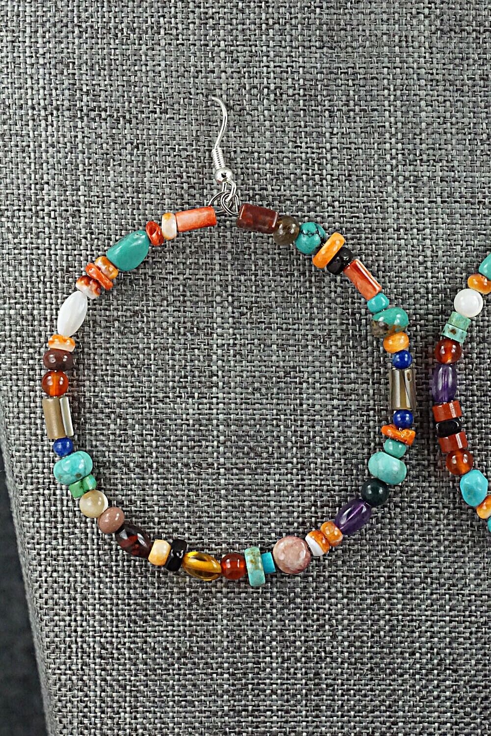 Multi Stone & Sterling Silver Hoop Earrings - Helen Tsosie