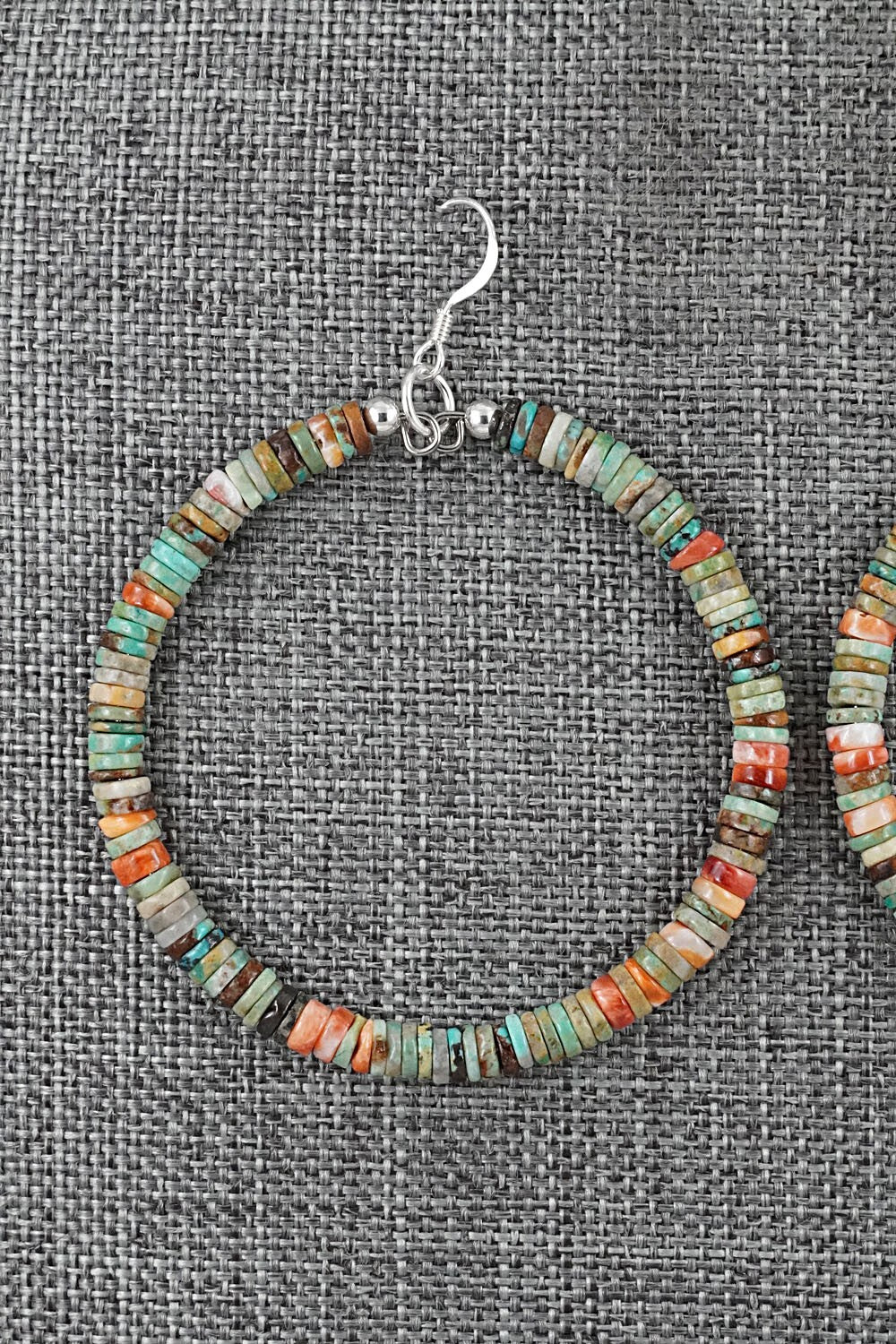 Turquoise, Spiny Oyster & Sterling Silver Earrings - Doreen Jake