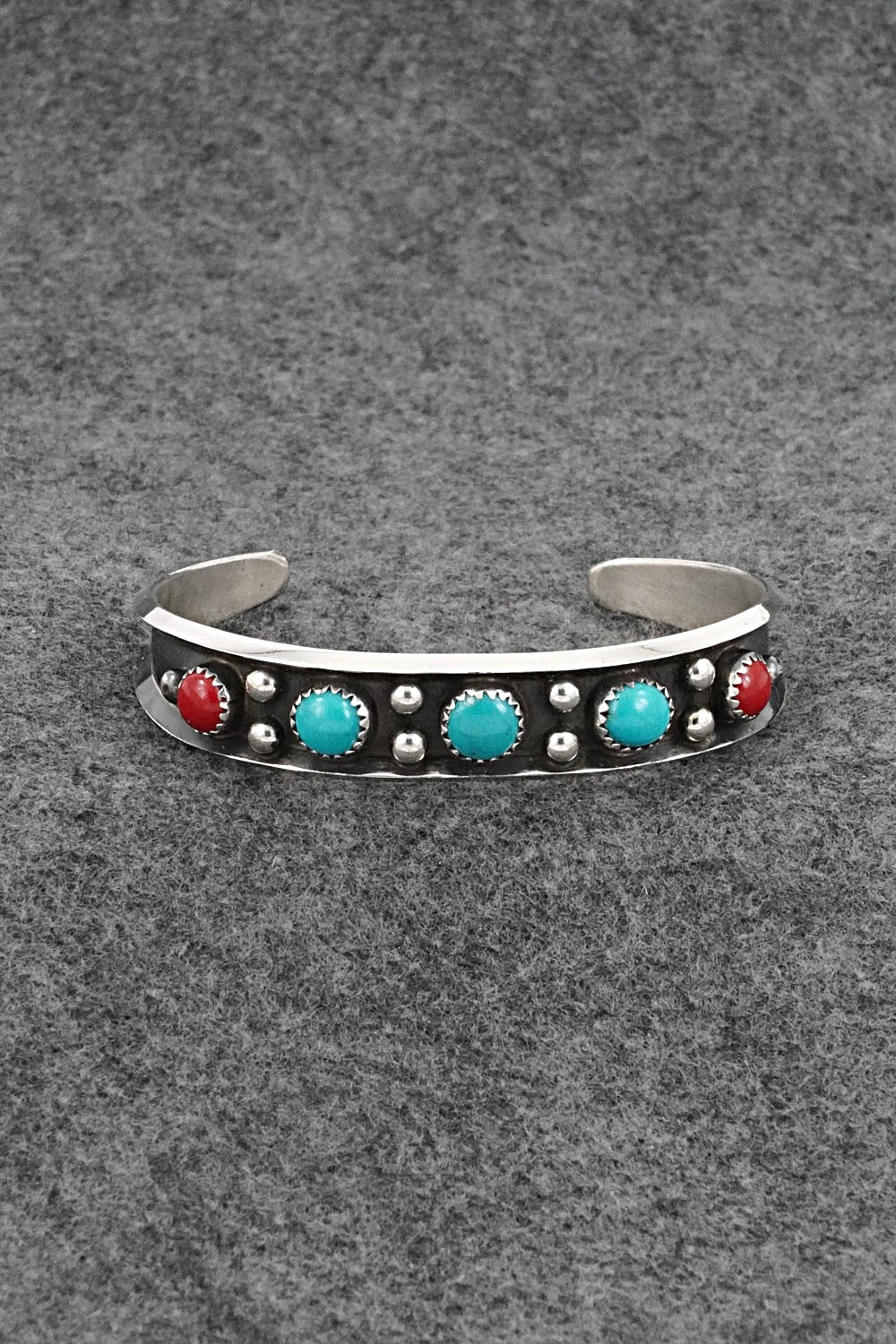 Turquoise, Coral & Sterling Silver Bracelet - Paul Largo