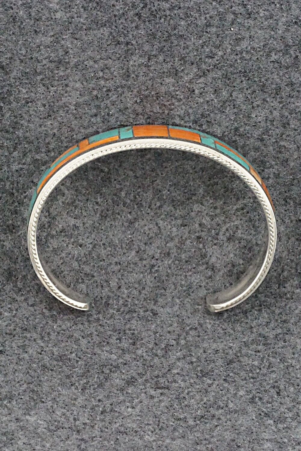 Turquoise, Spiny Oyster & Sterling Silver Inlay Bracelet - Glendora Booqua