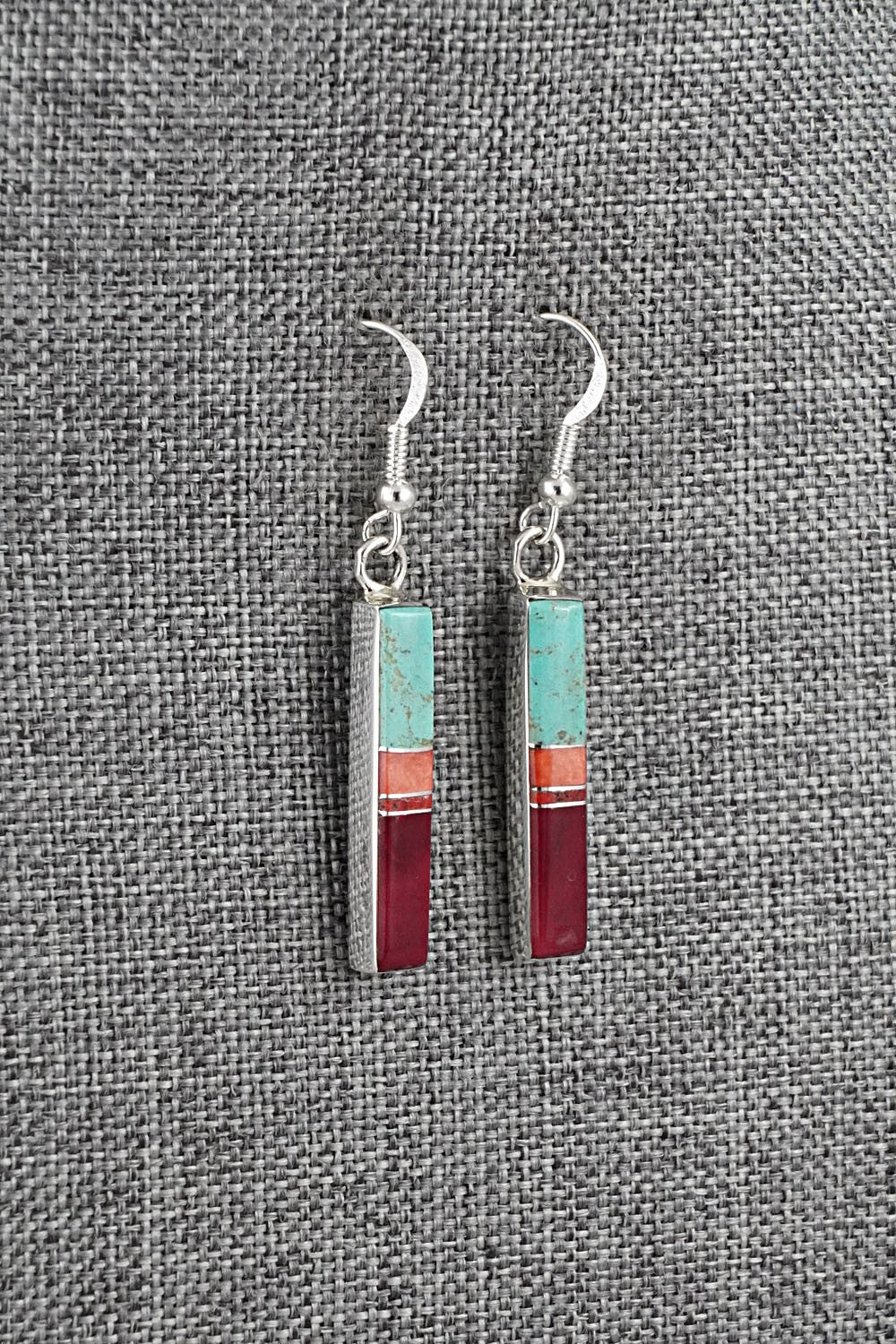 Turquoise, Spiny Oyster & Sterling Silver Earrings - Marilyn Yazzie