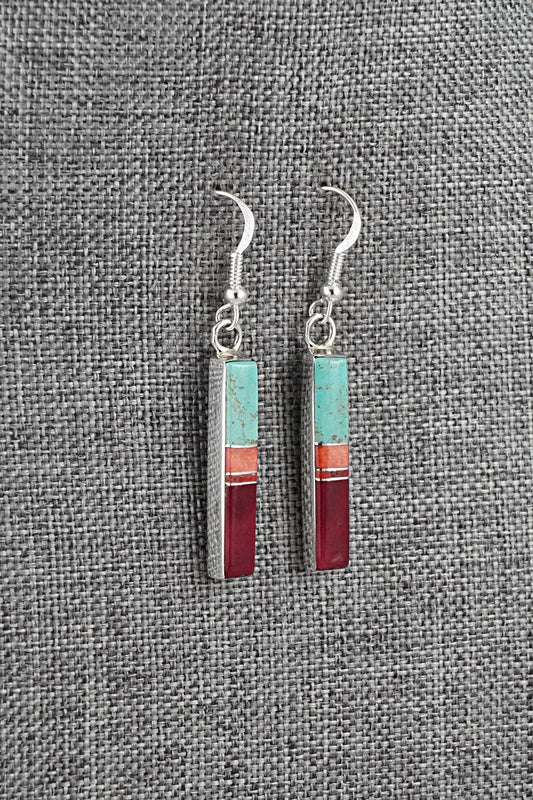 Turquoise, Spiny Oyster & Sterling Silver Earrings - Marilyn Yazzie
