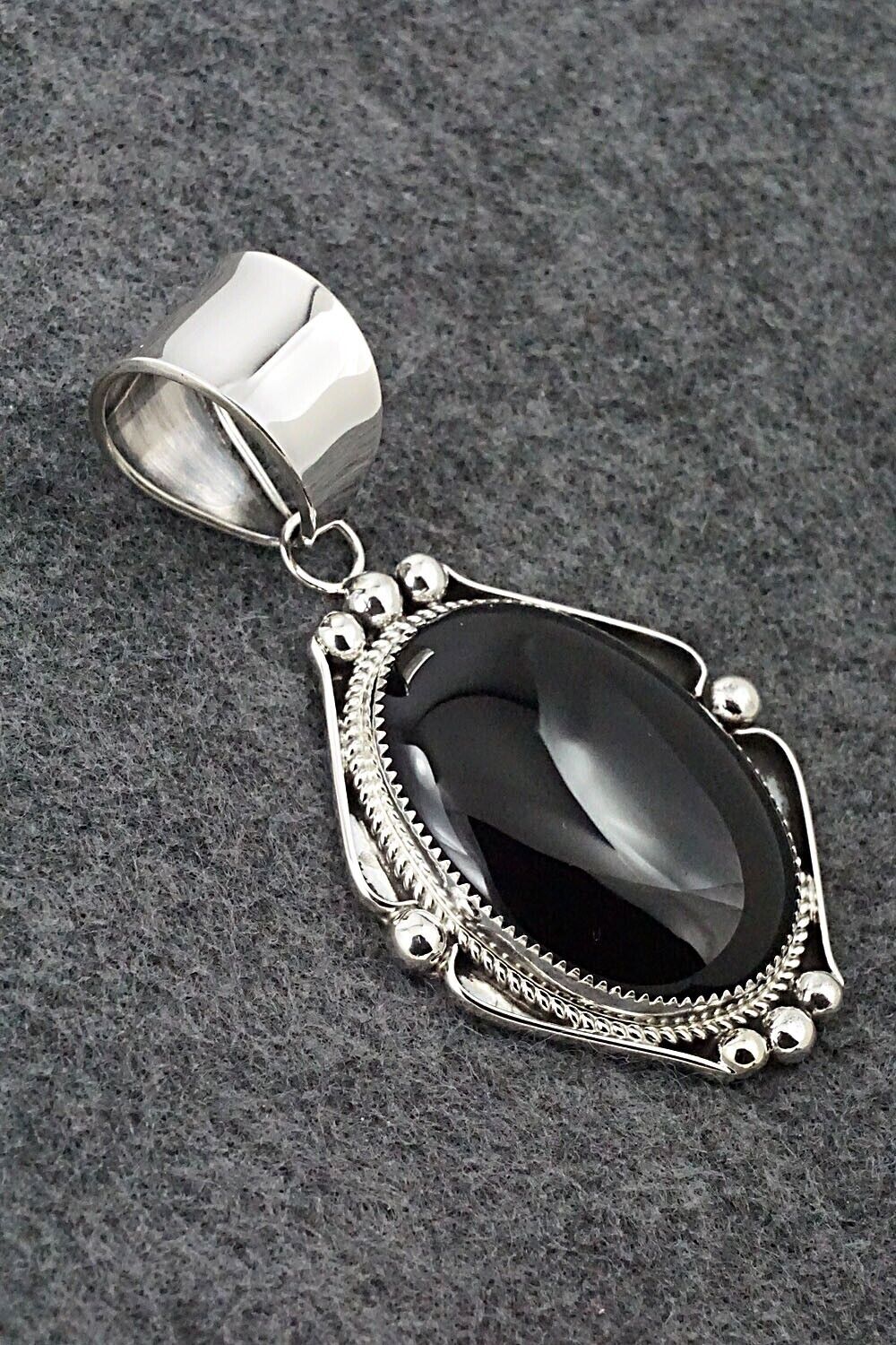 Onyx & Sterling Silver Pendant - Leslie Nez
