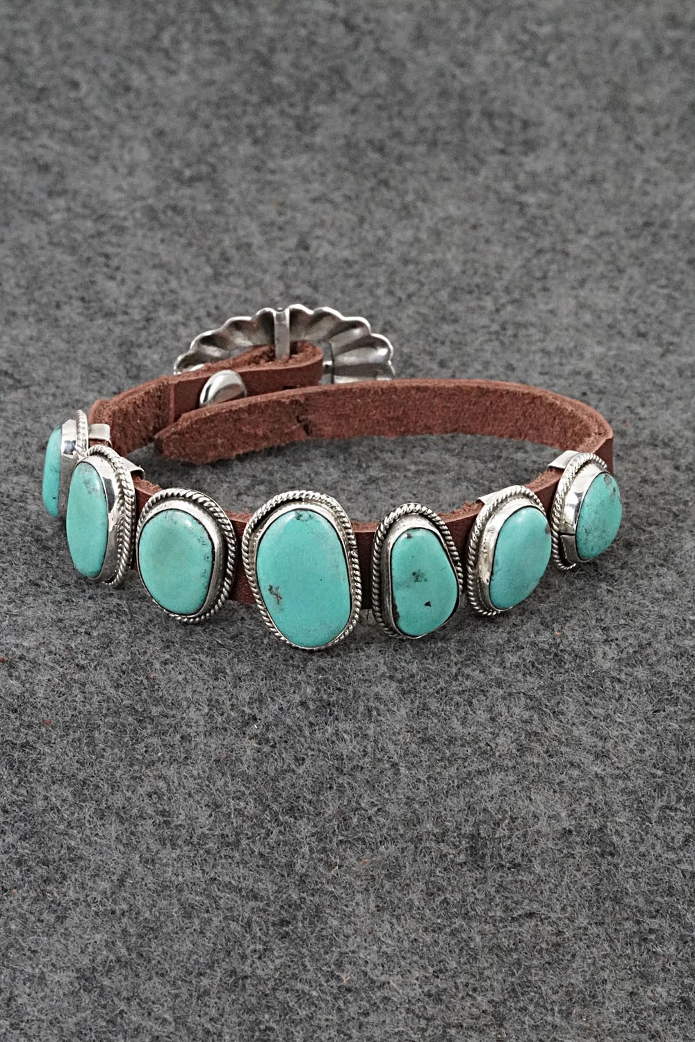 Turquoise, Sterling Silver & Leather Bracelet - Marlene Ramone