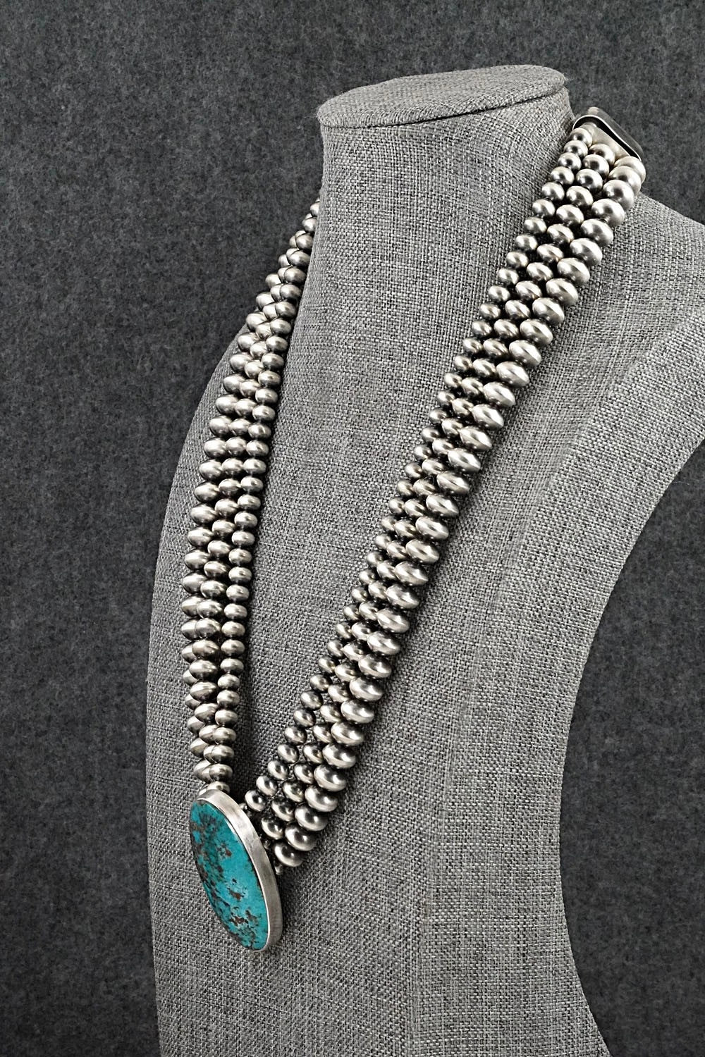 Turquoise & Sterling Silver Navajo Pearl Necklace - Gruber & Halwood