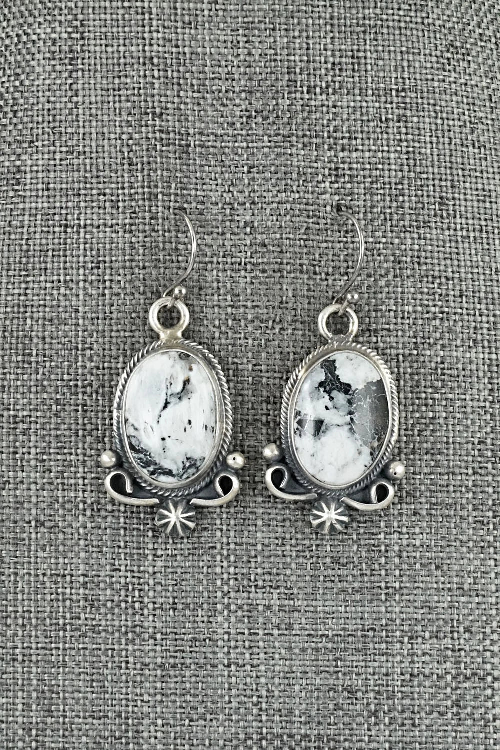 White Buffalo & Sterling Silver Squash Blossom Set - Paul Livingston