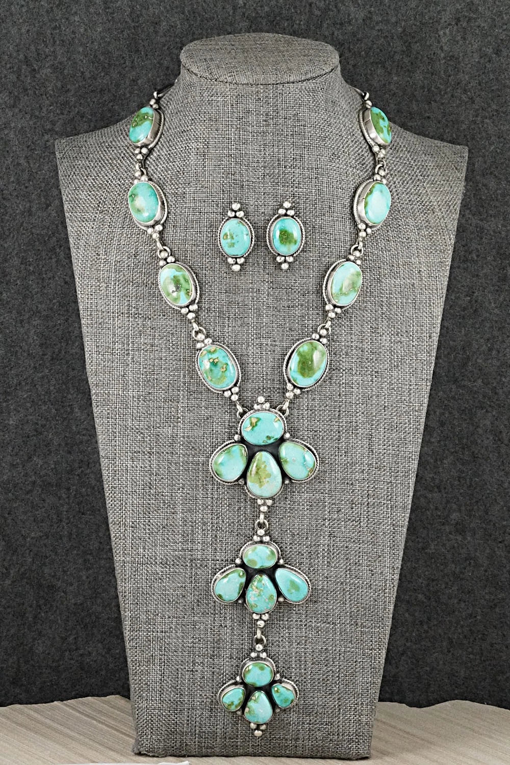 Turquoise & Sterling Silver Necklace and Earrings Set - Darrin Livingston